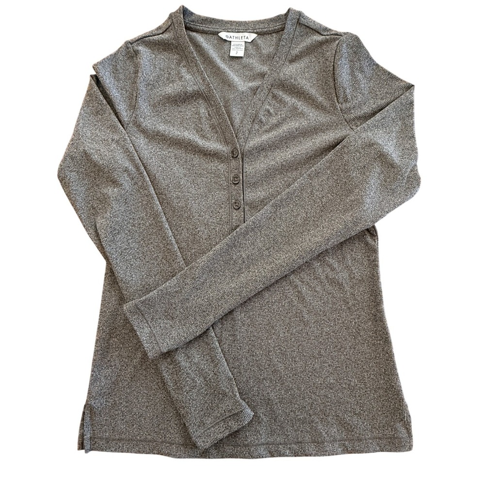Athleta Uptempo Ribbed Henley Heather Gray Long Sleeve Top Women's Size Small